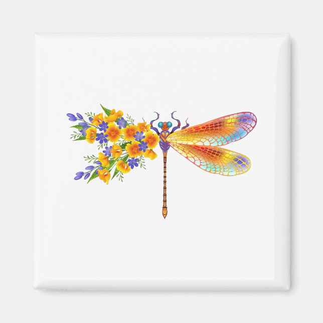 Gult Flower Dragonfly Magnet (Framsidan)