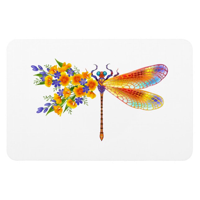 Gult Flower Dragonfly Magnet (Horisontell)