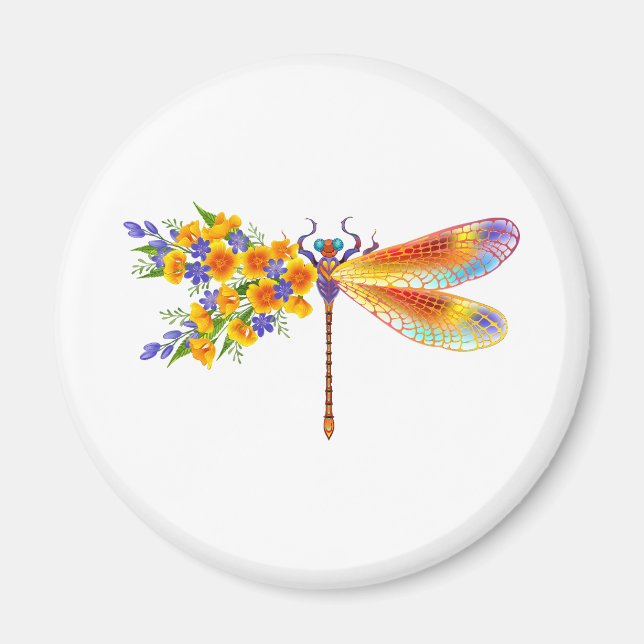 Gult Flower Dragonfly Magnet (Framsidan)