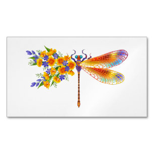 Gult Flower Dragonfly Magnetiska Visitkort