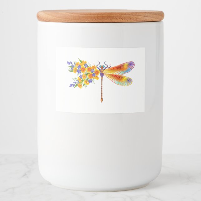 Gult Flower Dragonfly Mat Etiketter (Framsida)