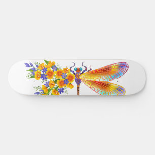 Gult Flower Dragonfly Mini Skateboard Bräda 18,5 Cm