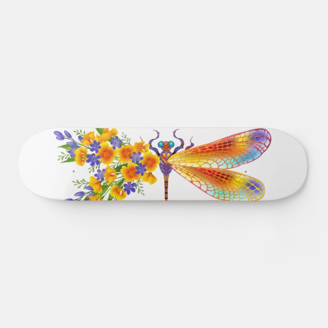Gult Flower Dragonfly Mini Skateboard Bräda 18,5 Cm (Horz)