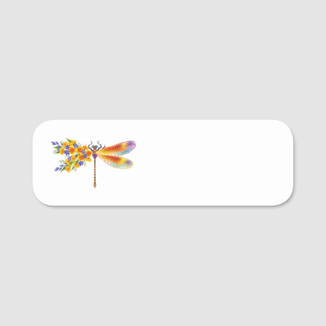 Gult Flower Dragonfly Namnbricka (Framsida)