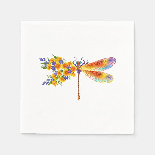 Gult Flower Dragonfly Pappersservett (Framsidan)