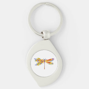 Gult Flower Dragonfly Swirl Silverfärgad Nyckelring