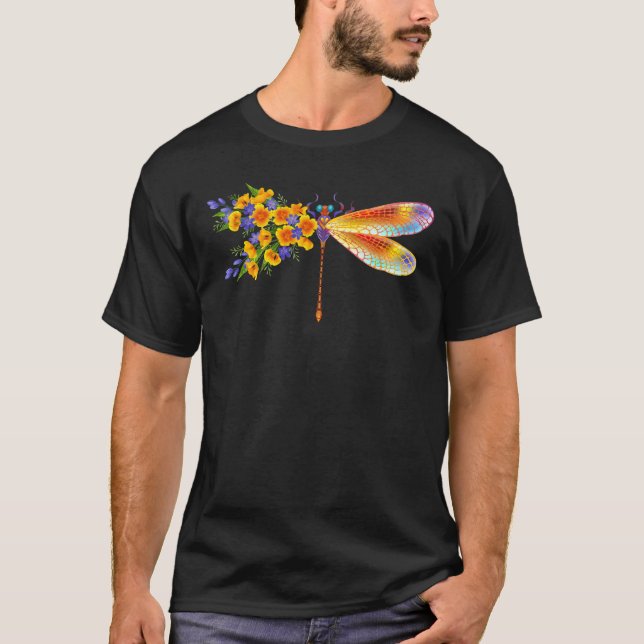 Gult Flower Dragonfly T Shirt (Framsida)