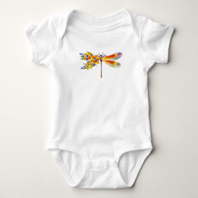 Gult Flower Dragonfly T Shirt (Framsida)