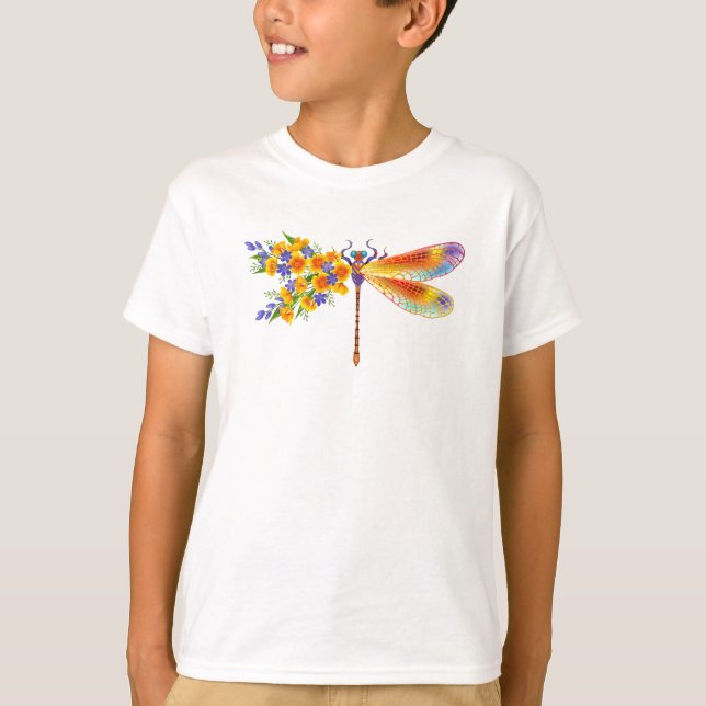 Gult Flower Dragonfly T Shirt (Framsida)