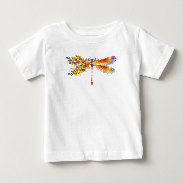Gult Flower Dragonfly T Shirt (Framsida)