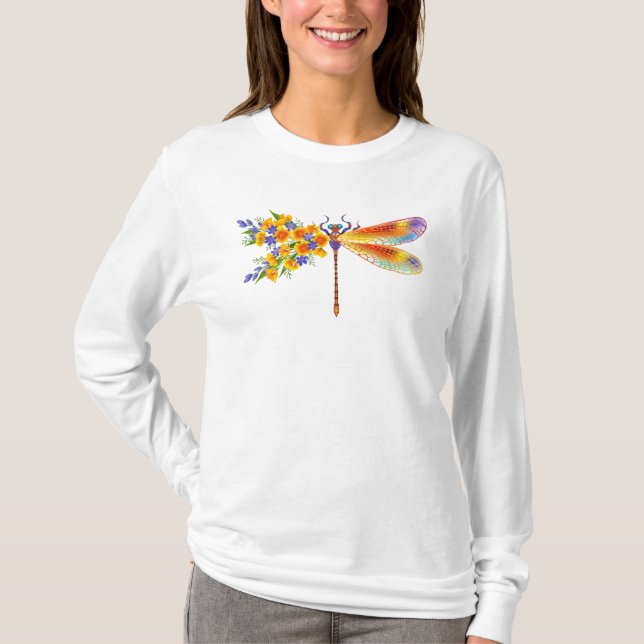 Gult Flower Dragonfly T Shirt (Framsida)