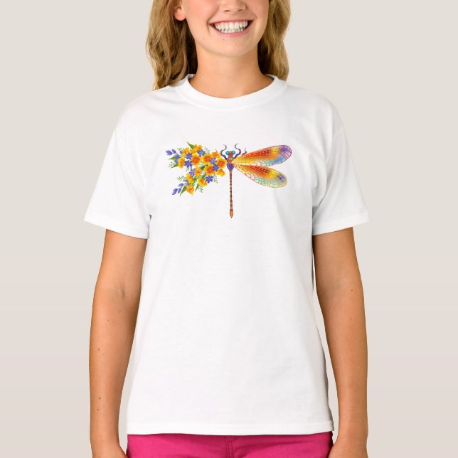 Gult Flower Dragonfly T Shirt (Framsida)
