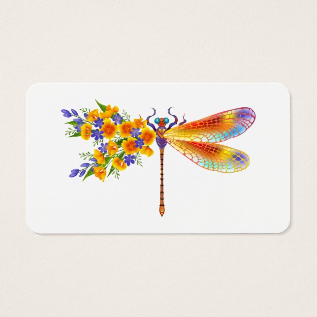 Gult Flower Dragonfly Visitkort (Framsidan)