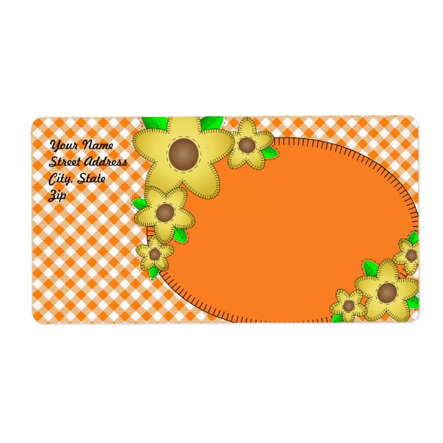 Gult Flower Gingham Background Shipping Label Fraktsedel (Framsidan)