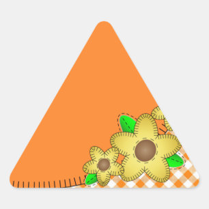 Gult Flower Gingham BackgroundTriangle Sticker Triangelformat Klistermärke