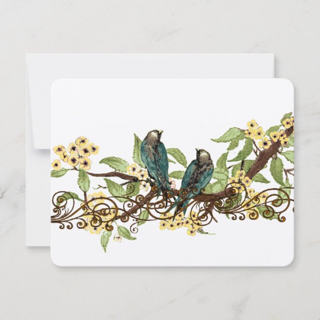 Gult Flower Gren Vintage Birds Bröllop OSA (Framsida)