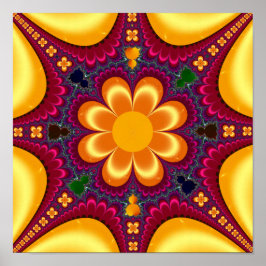 Gult Flower Mandelbrot Mandala Poster
