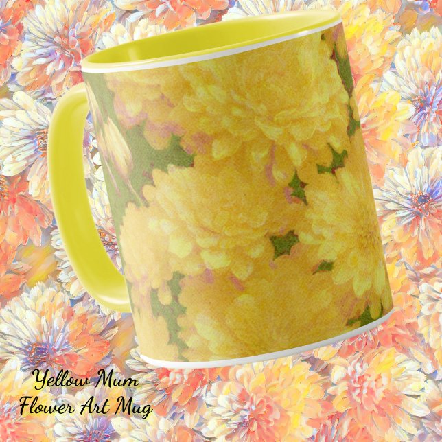 Gult Flower Morsa Art Garden Mugg Kopp (Pretty Chrysanthemum flower garden art mug.)