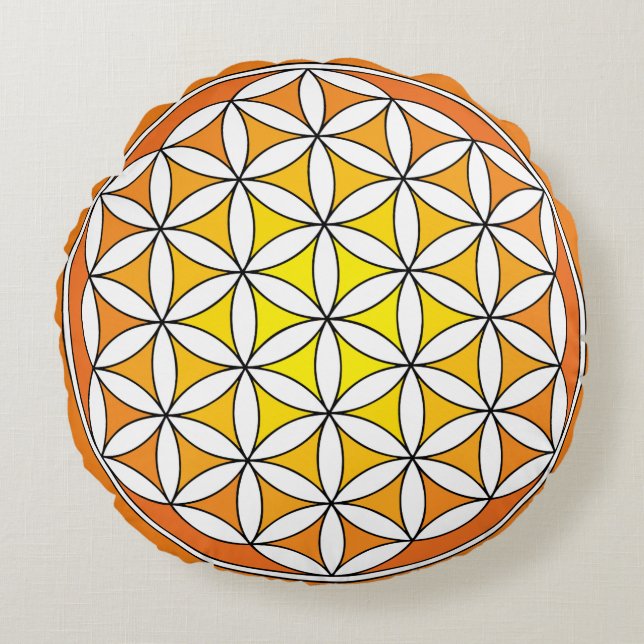 Gult Flower of Life Meditation Pillow Rund Kudde (Framsidan)