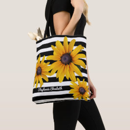 Gult Flower Photo Black Rand Tote Bag Tygkasse
