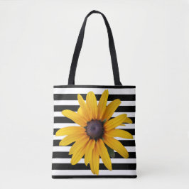 Gult Flower Photo Black Rand Tote Bag Tygkasse