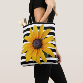 Gult Flower Photo Black Rand Tote Bag Tygkasse