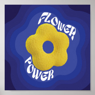 Gult Flower Power Art Poster med blå övertoning