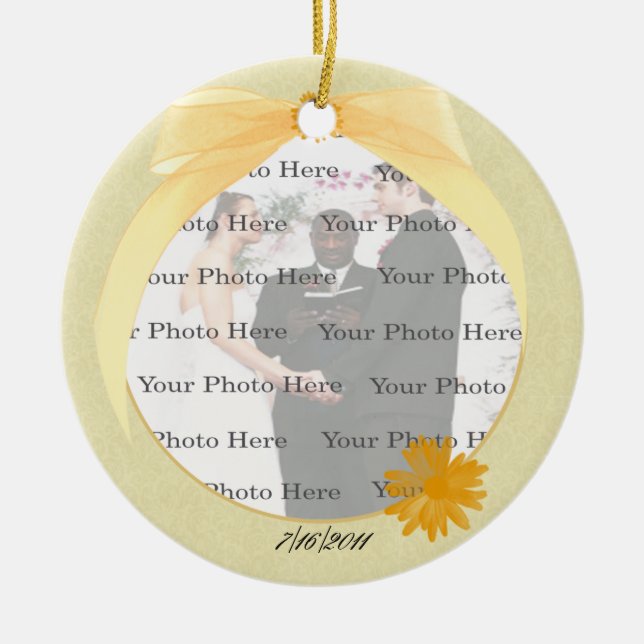 Gult Flower Round Photo Ornament (Framsidan)