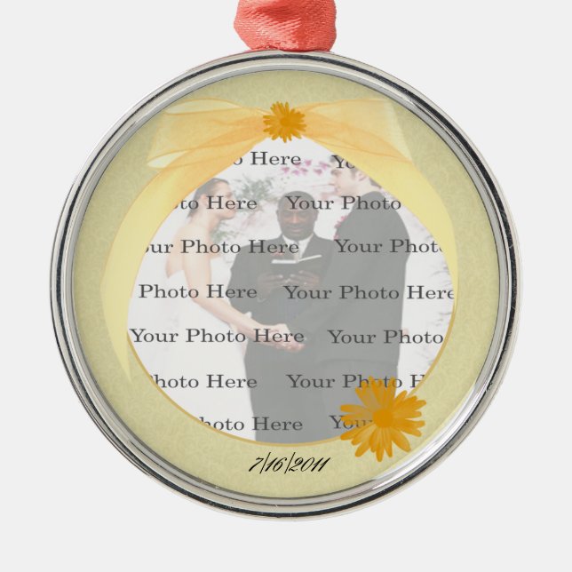 Gult Flower Round Silver Photo Ornament (Framsidan)