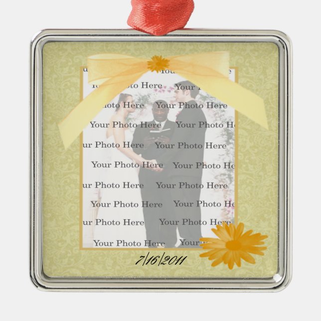 Gult Flower Silver Square Photo Ornament (Framsidan)
