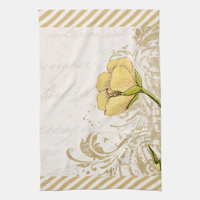 Gult Flower Stripe Dish Tea Kitchen Towel Kökshandduk (Vertikal)