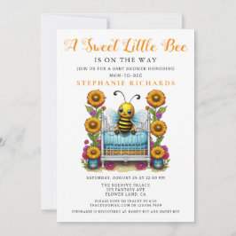 Gult Flower Sweet Little Bee Crib Baby Shower Inbjudningar