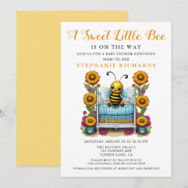 Gult Flower Sweet Little Bee Crib Baby Shower Inbjudningar