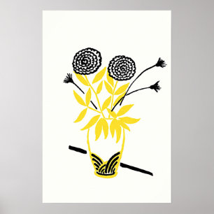 Gult Flower Vas Sketch Art Poster