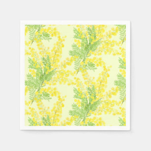 Gult fluffy mimosa-blomma pappersservett