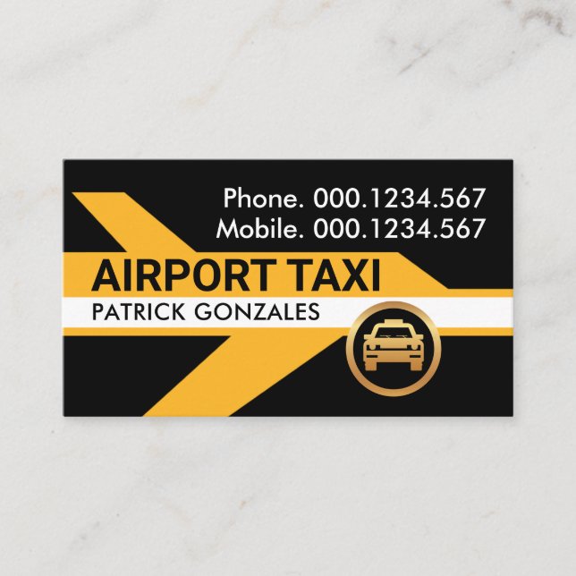 Gult Flygplanets flygplats Taxi som kör bil Visitkort (Framsida)
