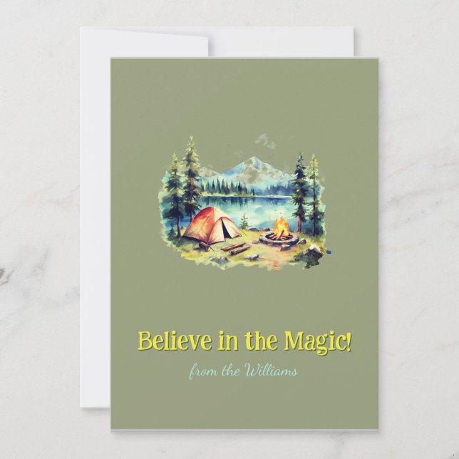 Gult Font Mountain jul Helgdag Camp Sjö Julkort (Framsida)