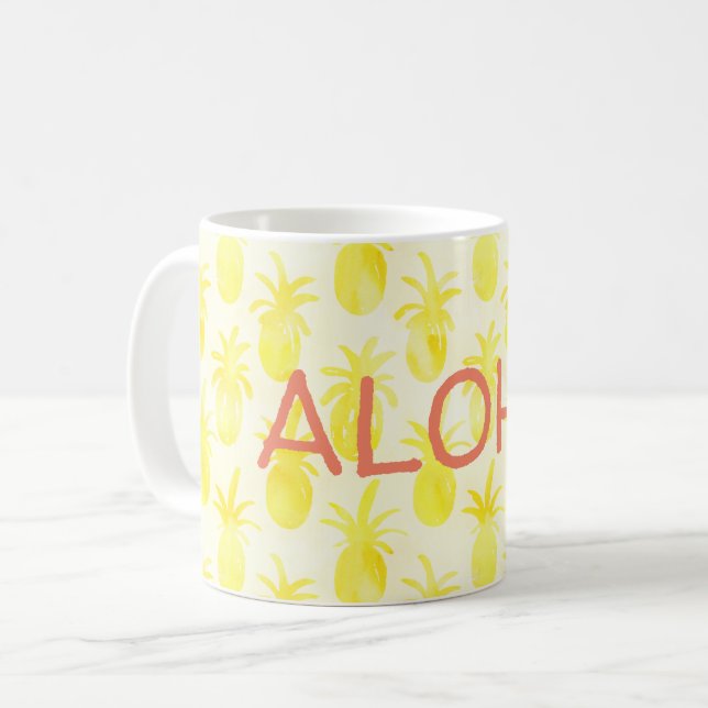 Gult för ananas vattenfärg kaffemugg (Framsida vänster)