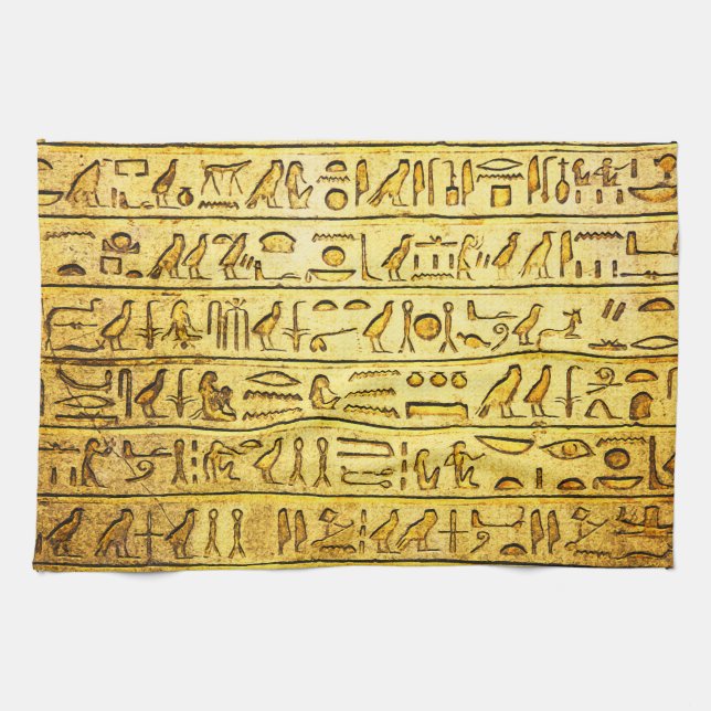 Gult för antika egyptiska hieroglyfer kökshandduk (Horisontell)