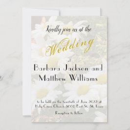 Gult för bakgrundsflöde för daisy, skript Bröllop Inbjudningar