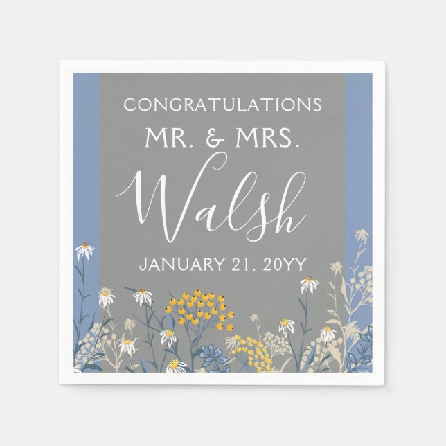 Gult för Blommigt av botaniska Daisy och marinblå  Pappersservett (Framsidan)