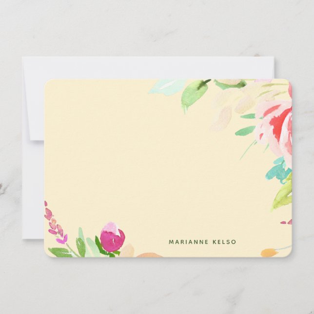Gult för Blommigt av elegantens vattenfärg, Person Anteckningskort (Framsida)