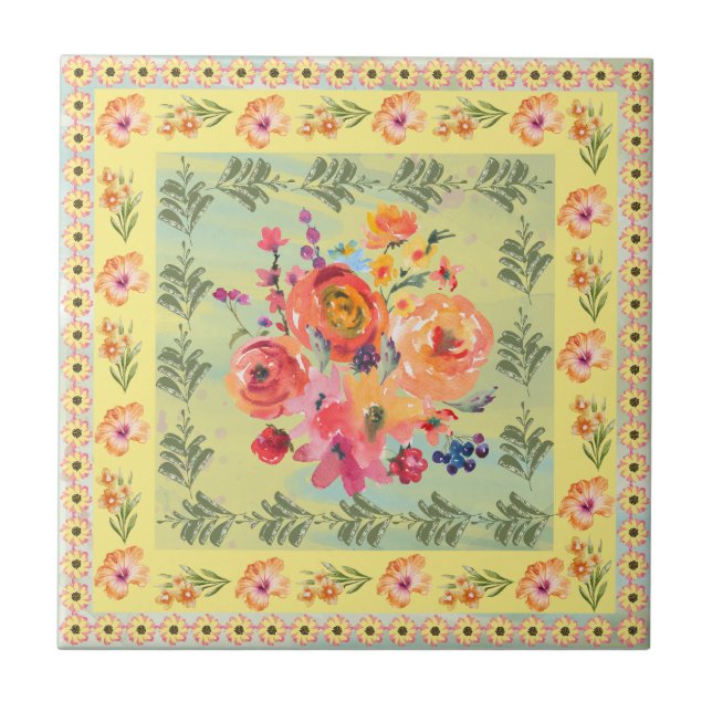 Gult för blommigt av  för dekorativ damm kakelplatta (Framsidan)