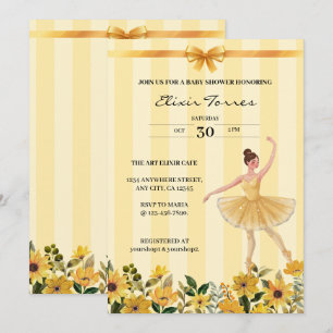 Gult för Blommigt Ballerina Ribbon Baby Shower Inbjudningar