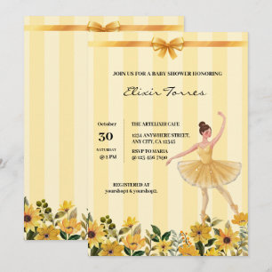 Gult för Blommigt Ballerina Ribbon Baby Shower Inbjudningar