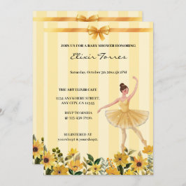 Gult för Blommigt Ballerina Ribbon Baby Shower Inbjudningar