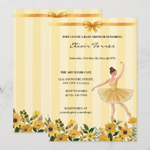 Gult för Blommigt Ballerina Ribbon Baby Shower Inbjudningar