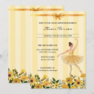Gult för Blommigt Ballerina Ribbon Baby Shower Inbjudningar