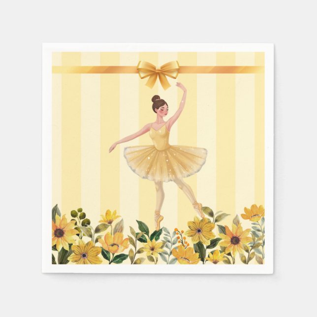 Gult för Blommigt Ballerina Ribbon Baby Shower Pappersservett (Framsidan)