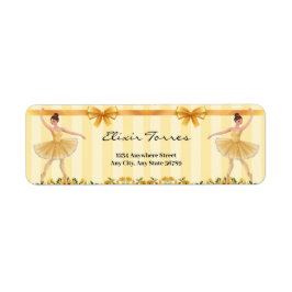 Gult för Blommigt Ballerina Ribbon Baby Shower Returadress Etikett